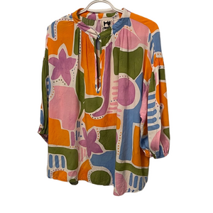 Boho Jaase Multicolour Top With Puff Sleeves Size 16